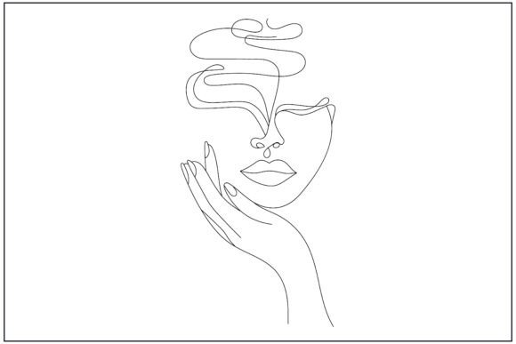 Abstract Lips Hand Smoke Line Art Graphics