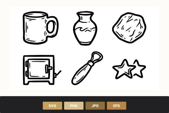 Black and White Kitchenware Line Art Set: Graphics for Creative Design