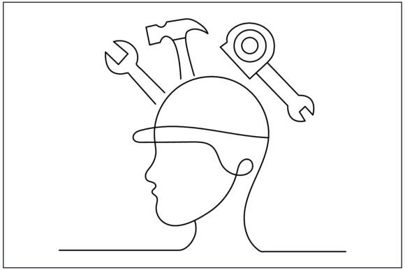 Man Construction Tools Line Art Graphics