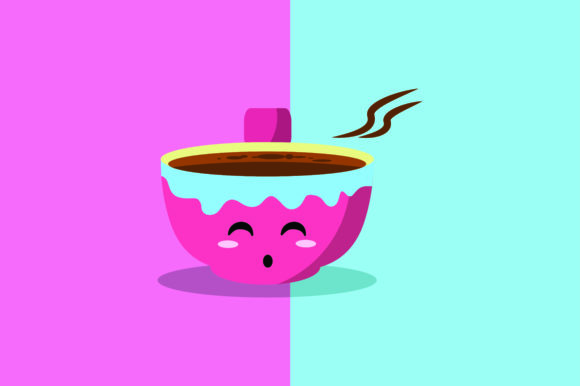 Pink Coffee Cup Kawaii Illustration Graphics