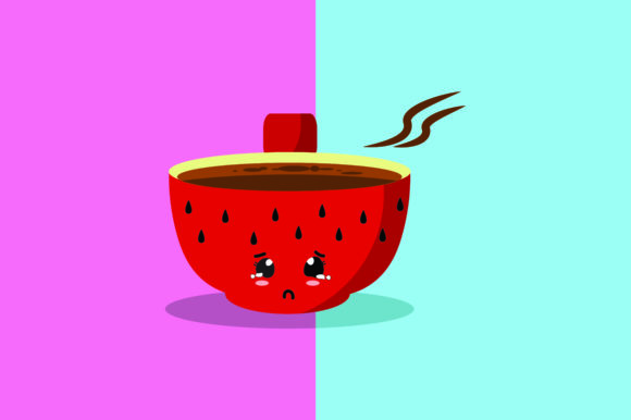Red Coffee Cup Kawaii Cute Illustration Graphics