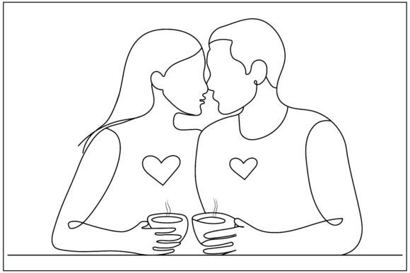 Romantic Coffee Date Line Art Graphics