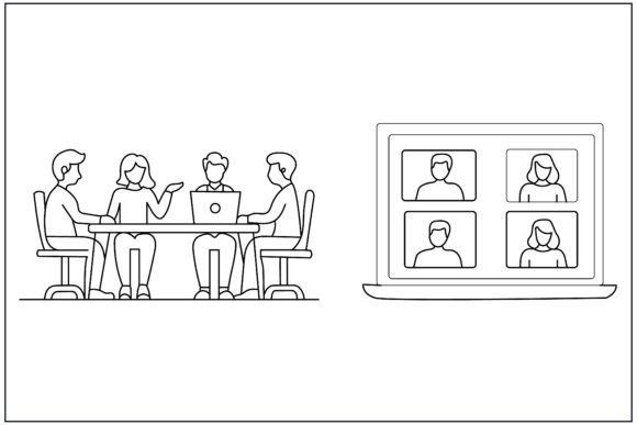 Work Collaboration Comparison Line Art Graphics
